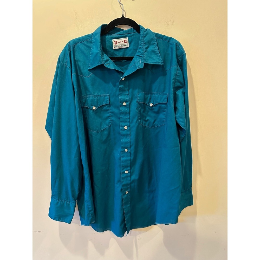 H Bar C California Ranchwear Long Tail Turquoise Button-Up Pearl Snap Western